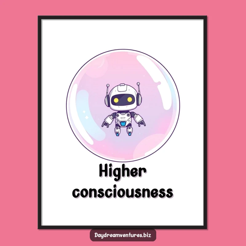 Funny Robot Digital Art: Bubble Floating Scene Printable Funny Gift