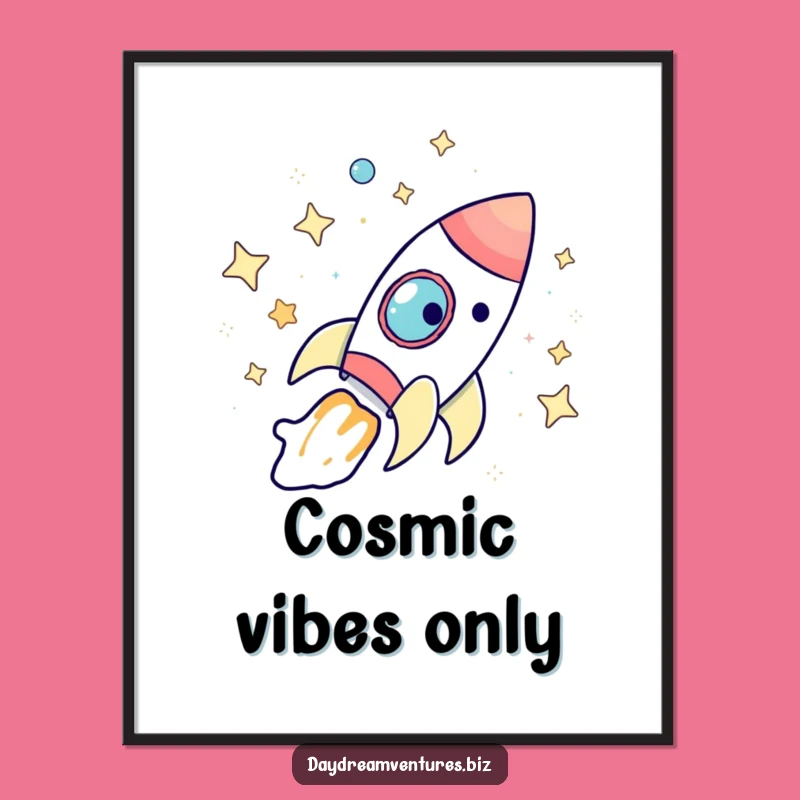 Funny Rocket Ship Digital Art: Whimsical Stars Adventure Print Gift