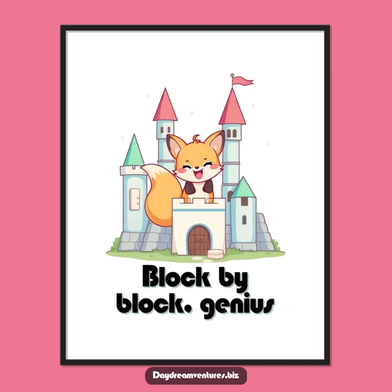 Funny Fox Castle Builder Poster: Fantastical Art for Your Walls