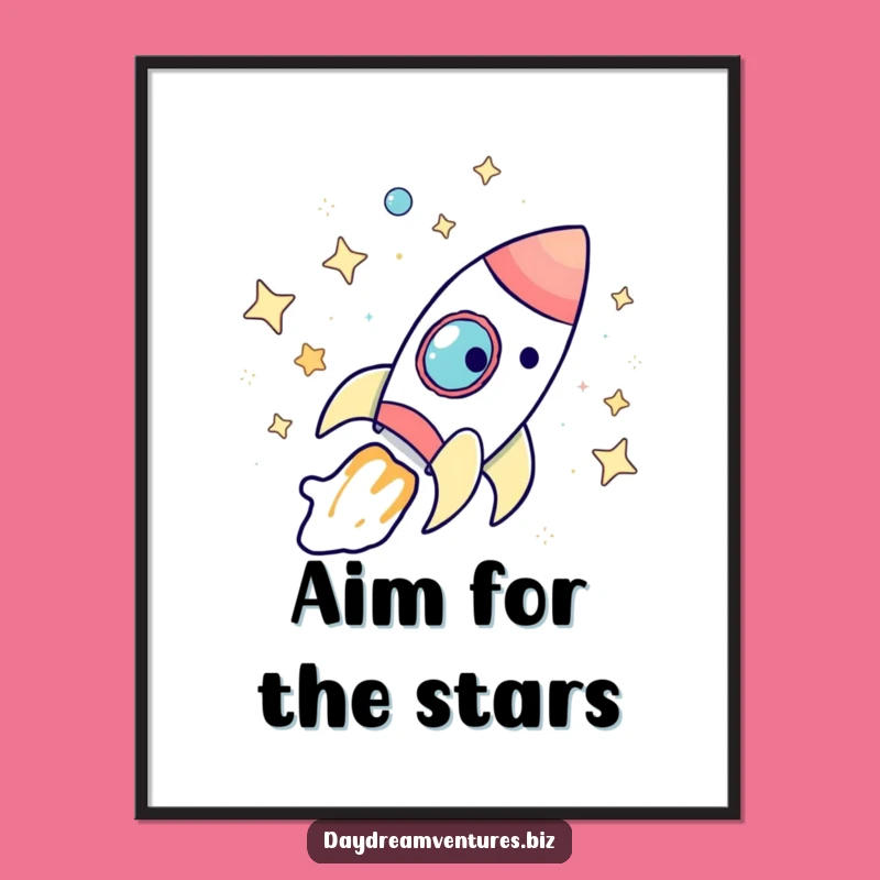 Funny Rocket Ship Stars Poster: Whimsical Space Art Print Gift