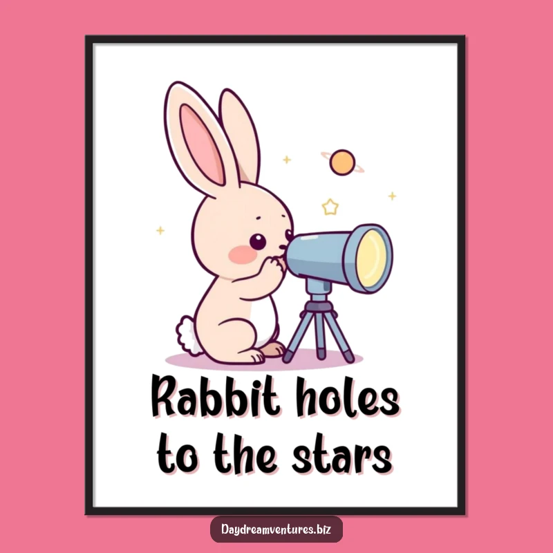 Free Printable Wall Art: Rabbit's Cosmic Discovery, Imaginative Downloadable Decor