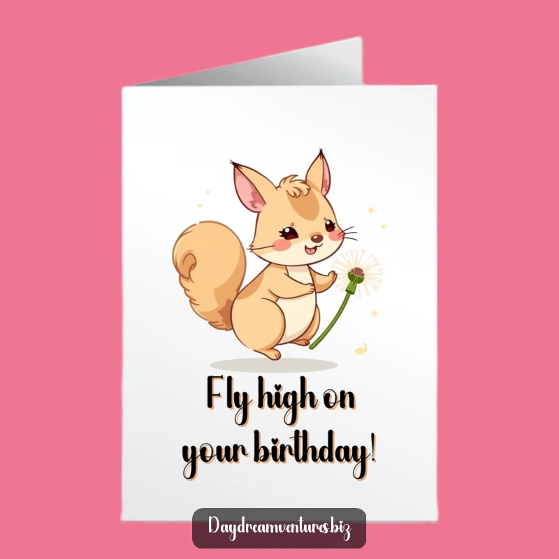 Free Printable Birthday Card: Squirrel's Dandelion Ride, Joyful Downloadable Gift
