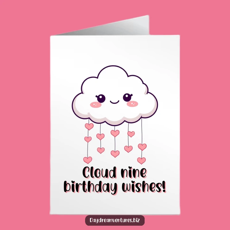 Free Printable Birthday Card: Cloud Raining Hearts for a Joyful Celebration