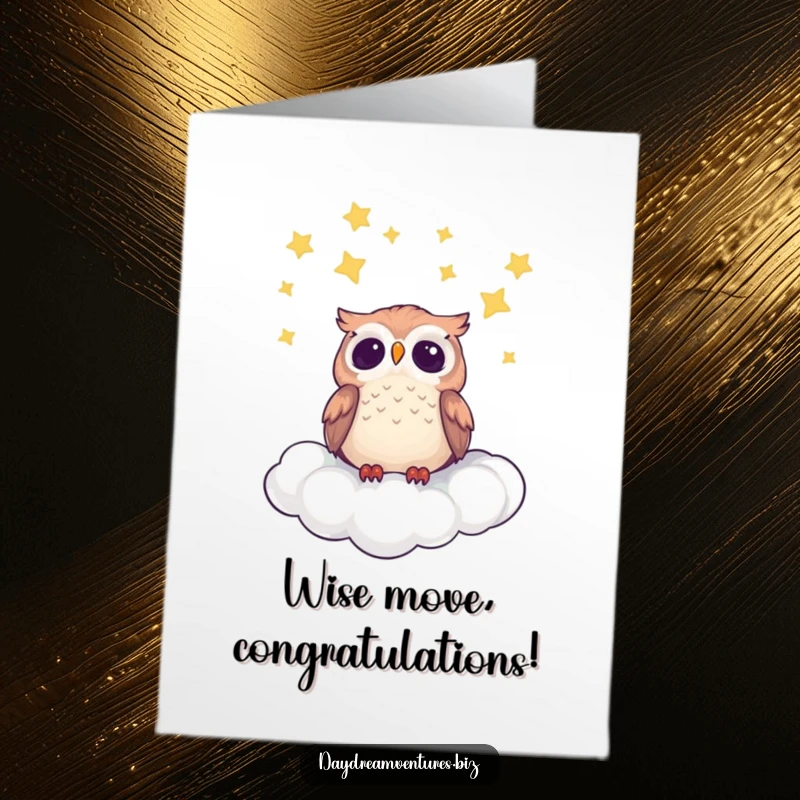 Funny free printable congratulations card, a cute owl character gazing at stars, celebrating a brilliant achievement.
