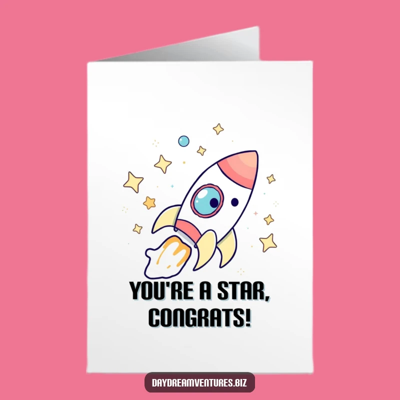 Free Printable Congrats Card: Rocket Ship Journey to Success & Bright Stars
