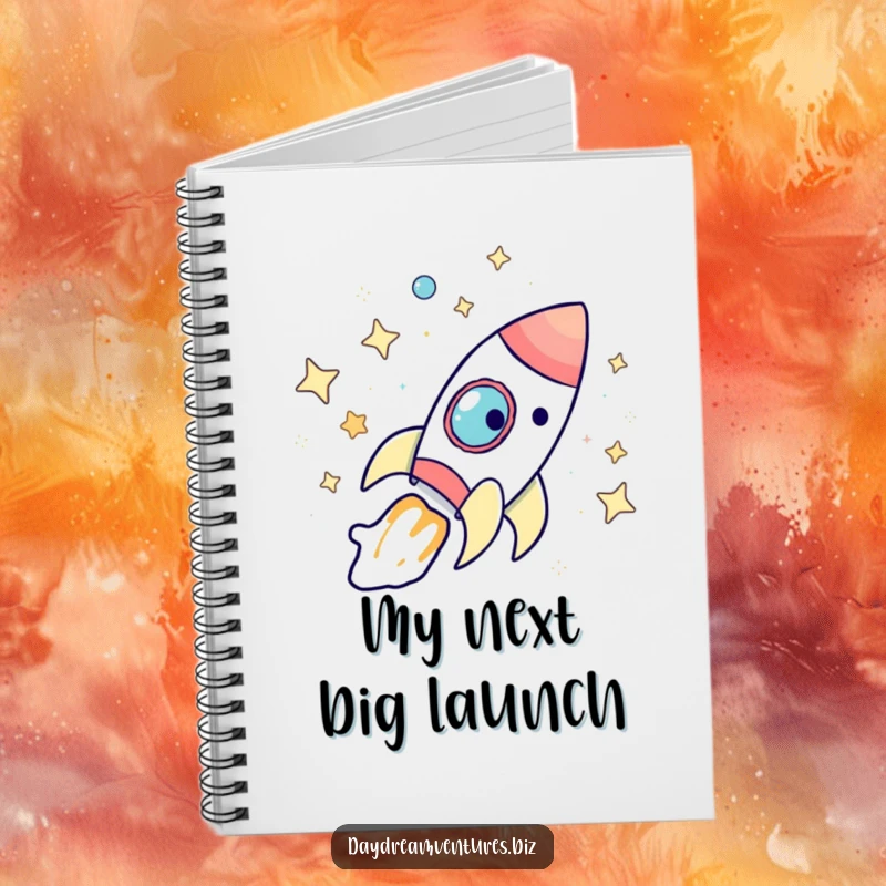Funny rocket ship notebook, a whimsical character traveling through stars, great for notes and a unique funny gift.